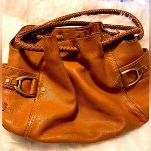 Cole Haan Tan Leather woven Handles Shoulder Handbag Size Lg